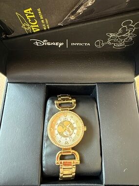 Invicta Gold-tone Mickey Mouse Crystal Accent Bracelet Watch